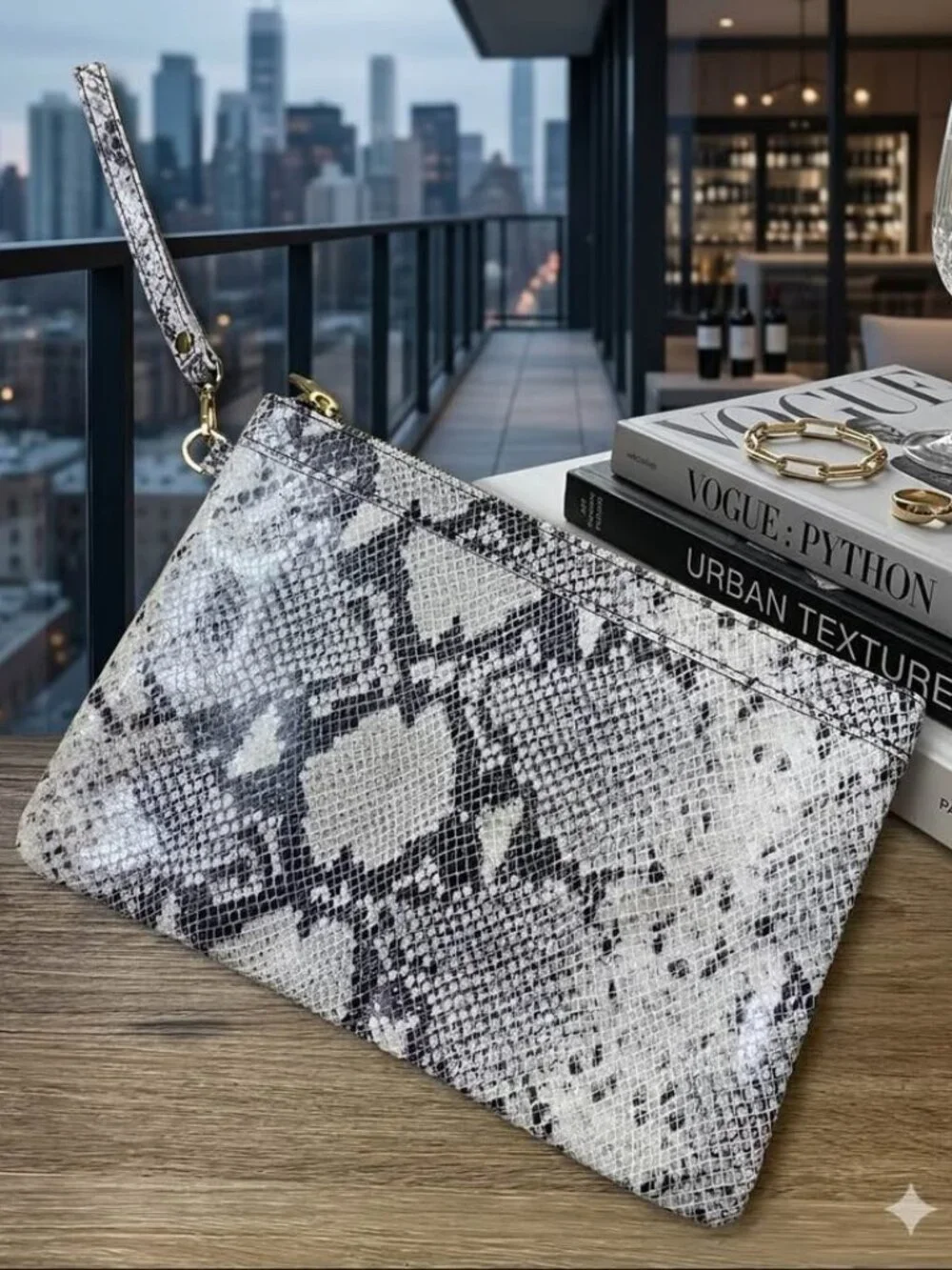 Laura di Maggio Milano Snakeskin Print Genuine Leather Clutch Wristlet - Made in